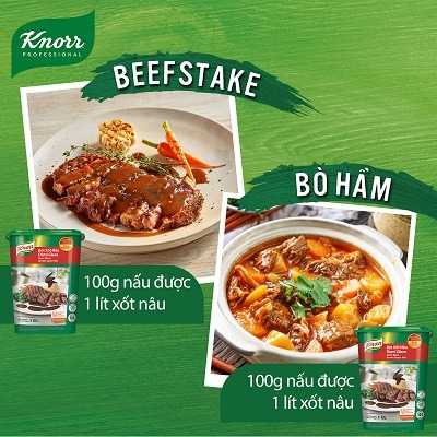 Knorr Xốt Nâu Demi Glace 1kg - Với Knorr Xốt Nâu Demi Glace chỉ mất 3 phút để có ngay xốt nâu thượng hạng cho món bò hầm.